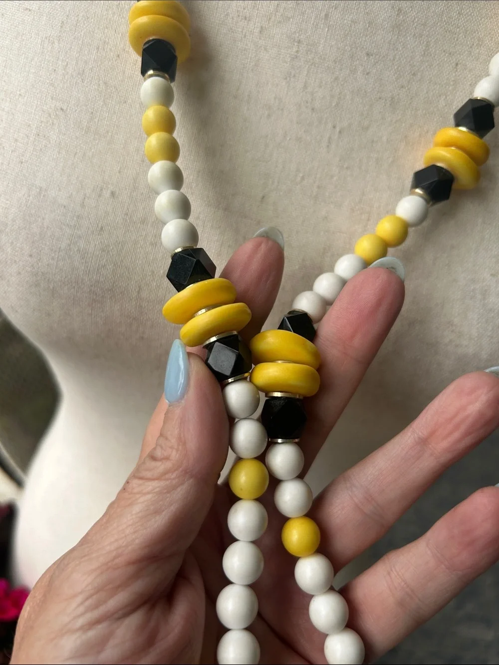 Handcrafted Yellow, White & Black Beaded Necklace - Women Jewelry